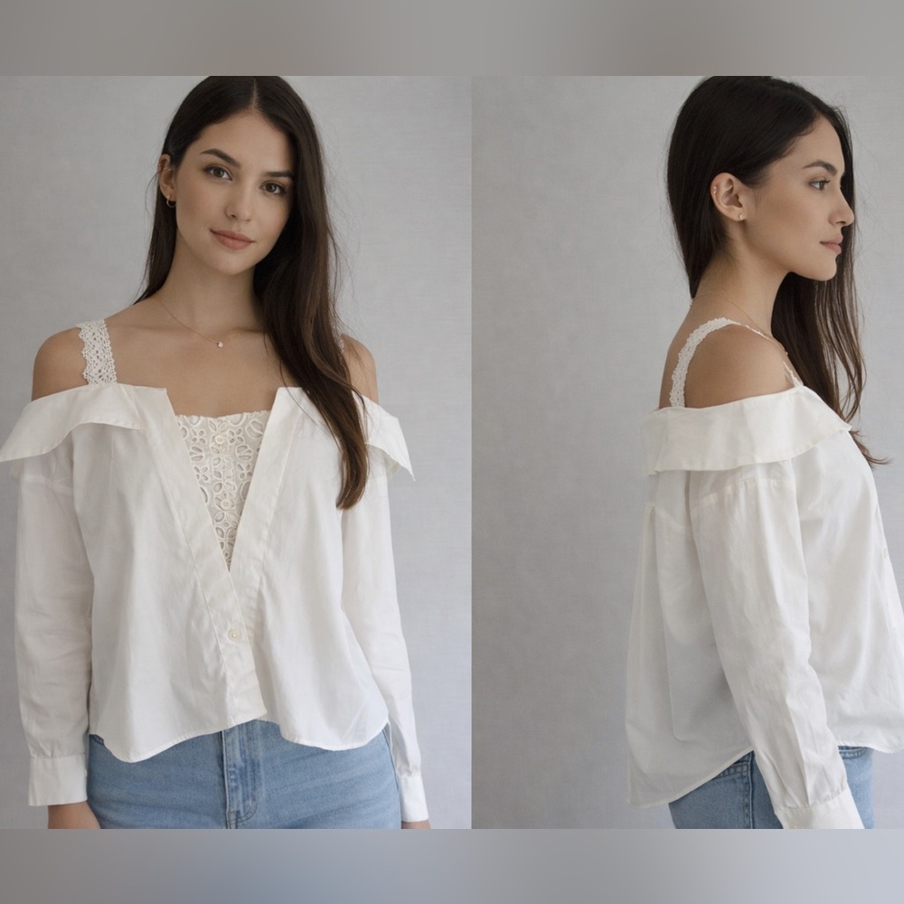 MAJE white Off-Shoulder Blouse with Lace Detail SIZE 1